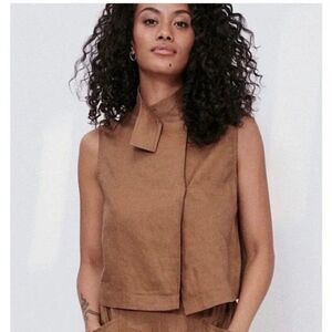 NEW LUNYA Woven Linen Sleeveless Shirt Top Size Medium in Lush Caramel Brown NWT